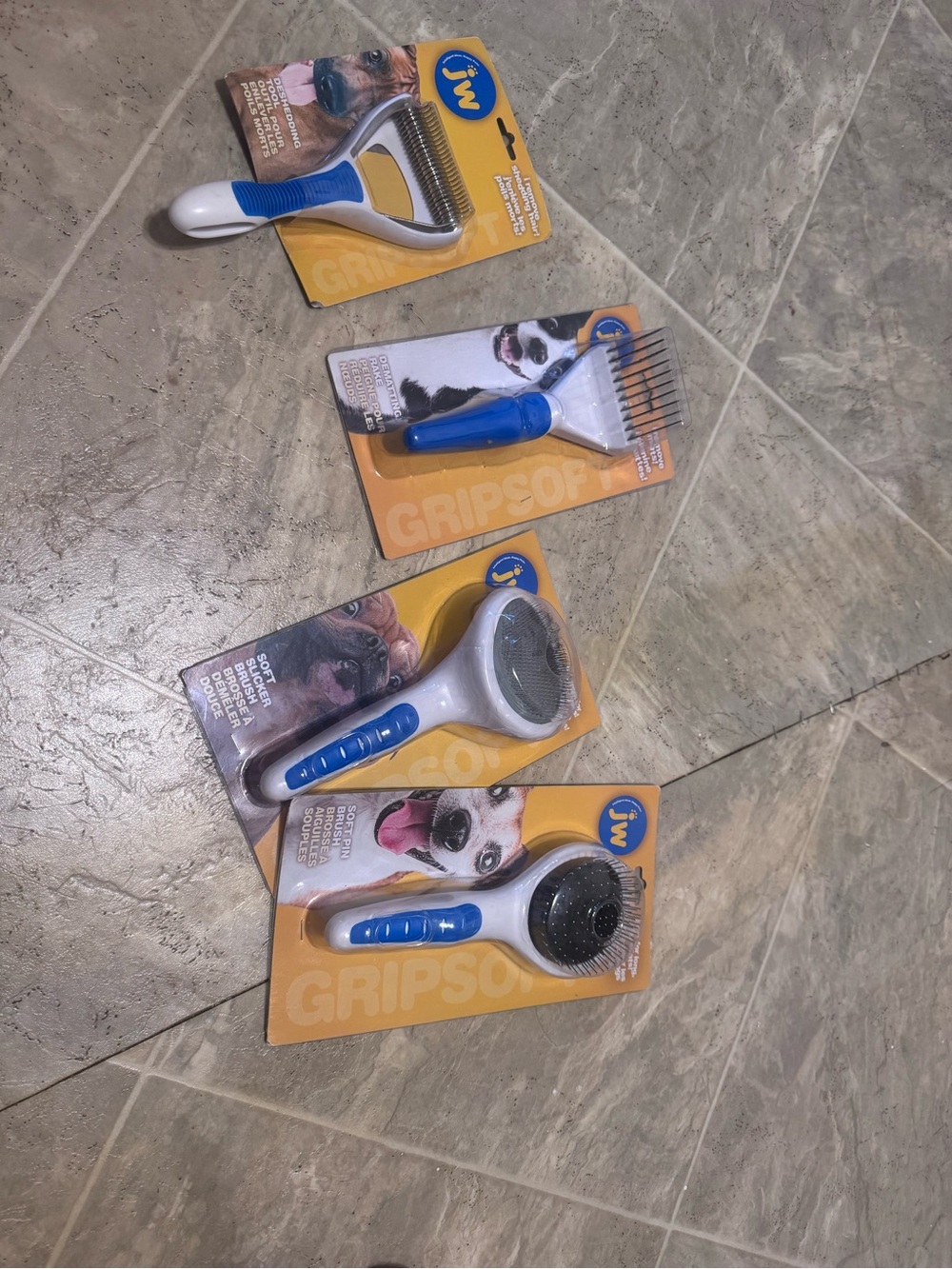 Gripsoft Blue & White Pet Grooming Brush Set